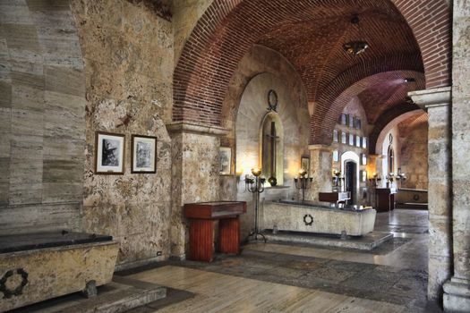 Santo Domingo, Dominican Republic - January 4, 2018: Interior of national pantheon in Santo Domingo, Dominican Republic