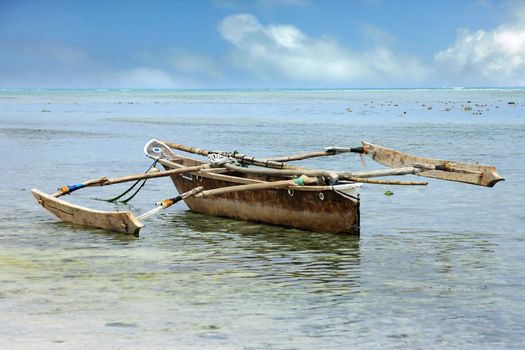 Traditional fishing boat on the ocean. Zanzibar