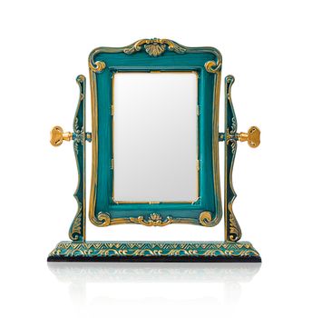 The desktop square mirror cyan color isolated on white background, Save clipping path.