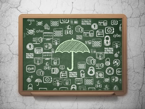 Privacy concept: Chalk Green Umbrella icon on School board background with  Hand Drawn Security Icons, 3D Rendering