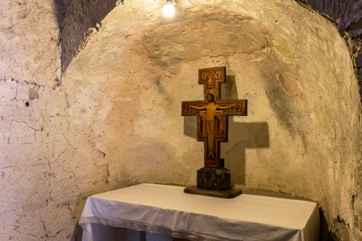 detail of a small medieval altar dedicated to St. Francis of Assisi