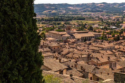 A cityscape of medieval houses of Gubbio Italy