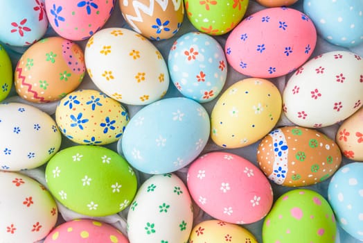 Happy easter!  Closeup Colorful Easter eggs background. Happy family preparing for Easter.