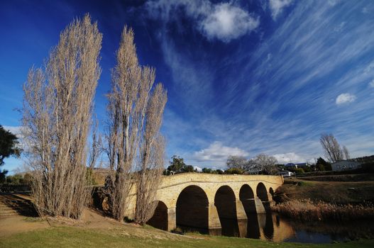 Winter riverside near Richmond bridge in Tasmania Australia