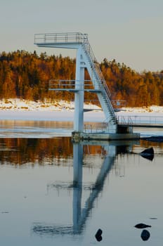 Diving tower in winter