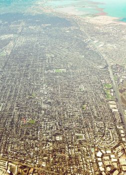 Haze above San Francisco Bay Area seen from the plane. The city of Palo Alto is right below.