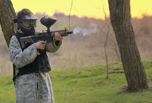 Paintball player under attack in forest