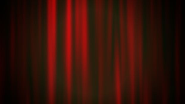 An amazing 3d rendering of vertical and straight purple lines shining in the black background in a defocused version. The backdrop looks like theater curtains.