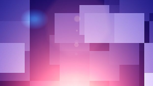 An astonishing 3d rendering of big crystal clear rectangles in the dark blue, red and white background. They are lit from the bottom with some sunny light. 