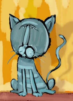 Digital Painting Illustration of Cat Animal Character