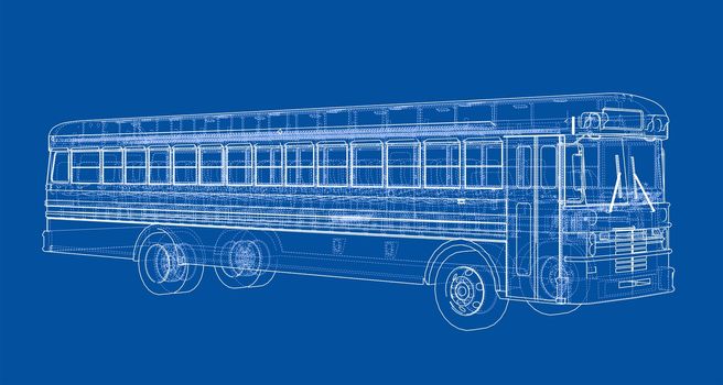 School bus outline. 3d illustration. Transportation concept