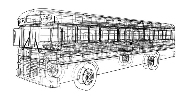 School bus outline. 3d illustration. Transportation concept