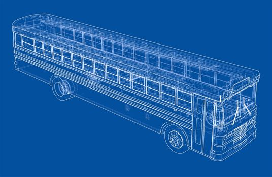 School bus outline. 3d illustration. Transportation concept