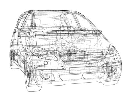Concept of family car. Family. Wire-frame style