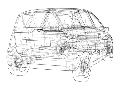 Concept of family car. Family. Wire-frame style