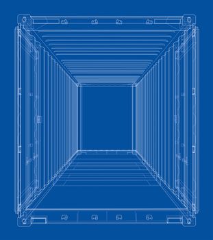 Cargo container blueprint. Wire-frame style. 3d illustration