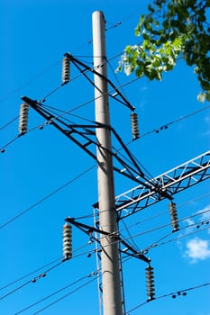 Tower for transmission electricity over sky and clouds background