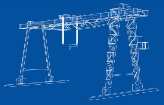 Gantry crane blueprint. Wire-frame style. 3d illustration