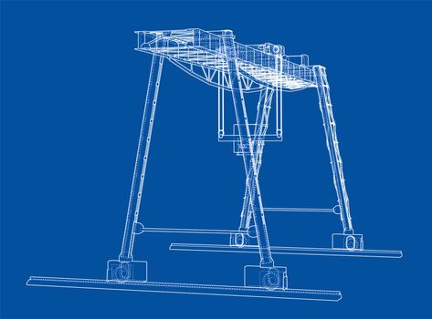 Gantry crane blueprint. Wire-frame style. 3d illustration