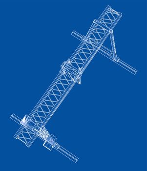 Gantry crane blueprint. Wire-frame style. 3d illustration