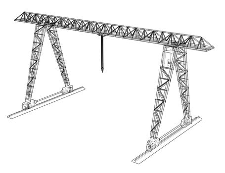 Gantry crane blueprint. Wire-frame style. 3d illustration