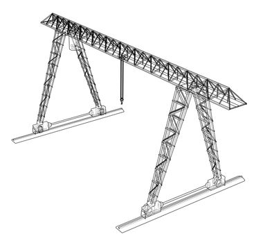 Gantry crane blueprint. Wire-frame style. 3d illustration