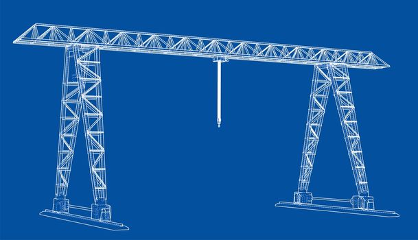 Gantry crane blueprint. Wire-frame style. 3d illustration