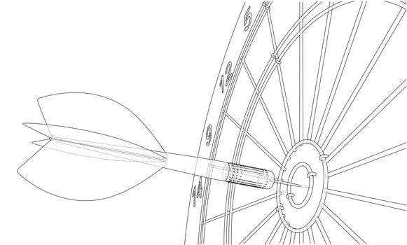 Arrow in target sketch style. 3d illustration