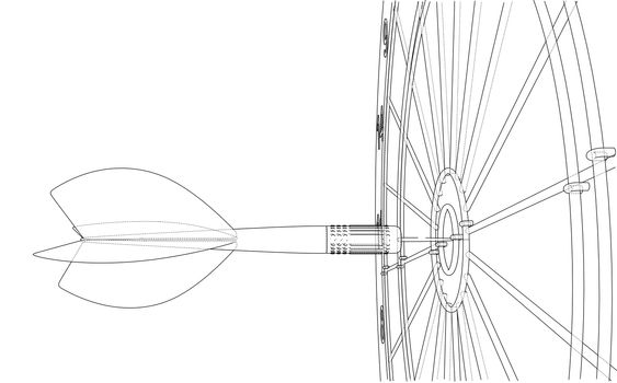 Arrow in target sketch style. 3d illustration