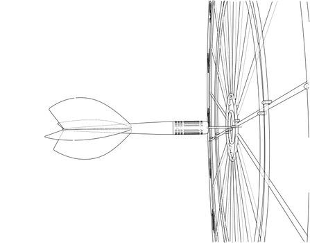 Arrow in target sketch style. 3d illustration