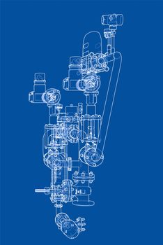 Sketch or blueprint industrial equipment. 3d illustration