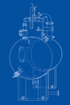 Sketch or blueprint industrial equipment. 3d illustration