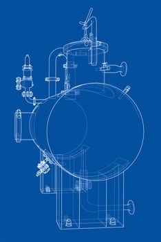 Sketch or blueprint industrial equipment. 3d illustration