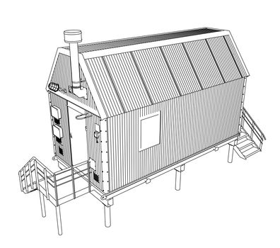 Wire-frame industrial building. 3d illustration. Wire-frame style