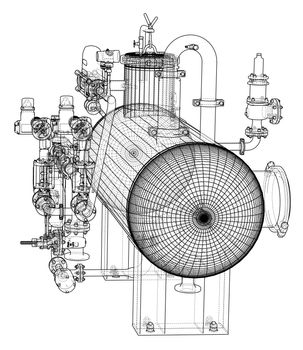 Sketch or blueprint industrial equipment. 3d illustration