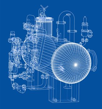 Sketch or blueprint industrial equipment. 3d illustration