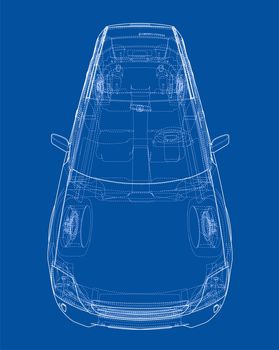 Concept car blueprint. 3d illustration. Wire-frame style