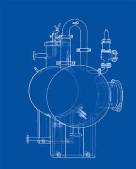 Sketch or blueprint industrial equipment. 3d illustration