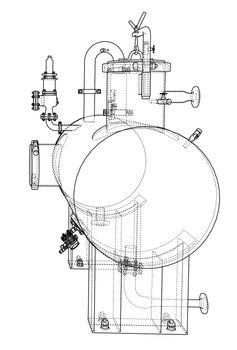 Sketch or blueprint industrial equipment. 3d illustration