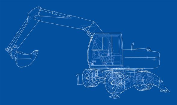 Outline of excavator isolated on background. 3d illustration