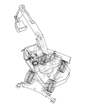 Outline of excavator isolated on background. 3d illustration