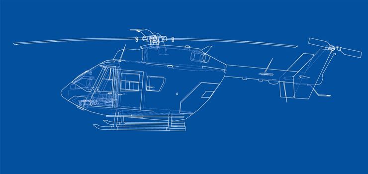 Outline drawing or sketch of helicopter. 3d illustration