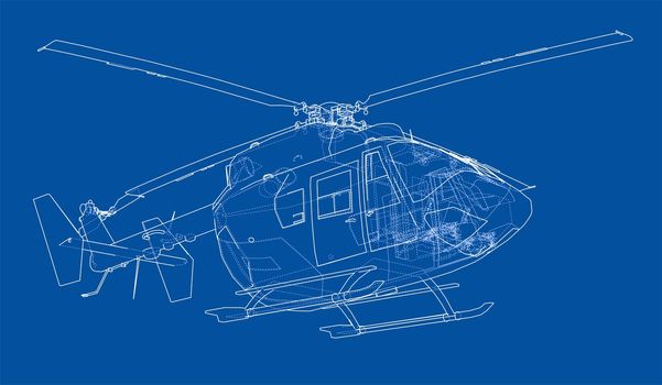 Outline drawing or sketch of helicopter. 3d illustration