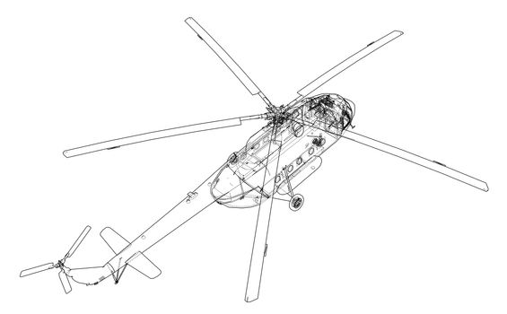 Engineering drawing or sketch of helicopter. 3d illustration