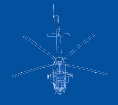 Engineering drawing or sketch of helicopter. 3d illustration