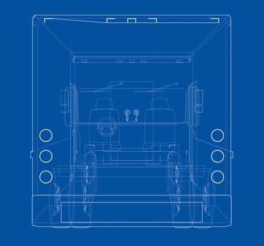 Concept delivery car. 3d illustration. Wire-frame style