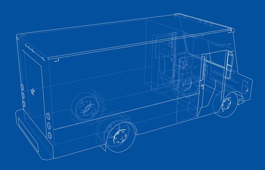 Concept delivery car. 3d illustration. Wire-frame style