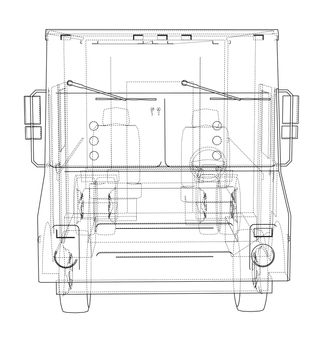 Concept delivery car. 3d illustration. Wire-frame style