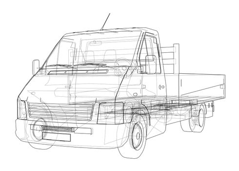 Concept small truck sketch. 3d illustration. Wire-frame style