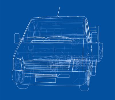 Concept small truck sketch. 3d illustration. Wire-frame style